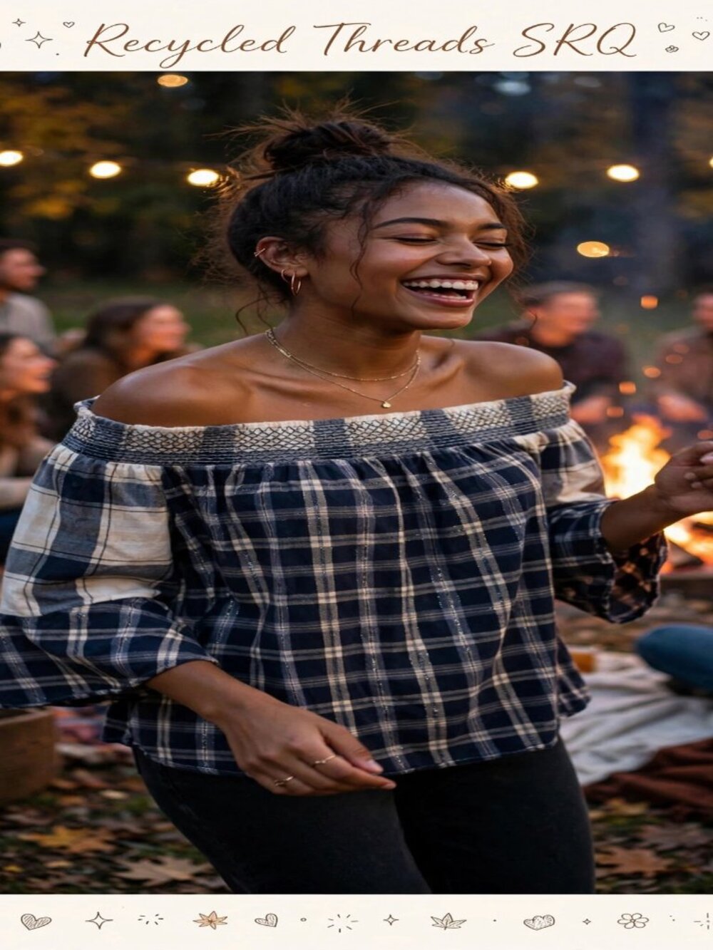 Loft Blue Plaid Flannel Off Shoulder Tunic Top Size Small